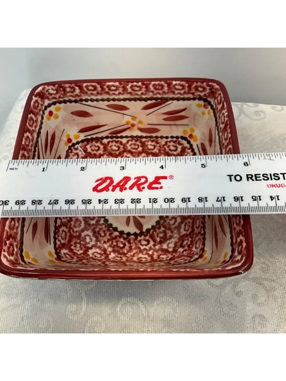 Temp-Tations Old World Square Ceramic Bowls CranberryFloral Set Of 2 Oven Safe